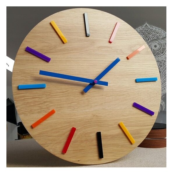 Zegar Ścienny Drewniany Dębowy Akrylowy Color Full Wood Okrągły Kwarcowy