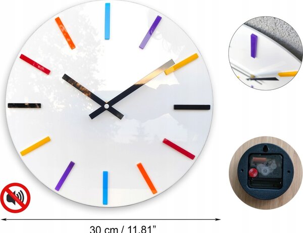 Zegar Ścienny w Stylu Nowoczesnym Akrylowy Colorfull White Okrągły Kwarcowy