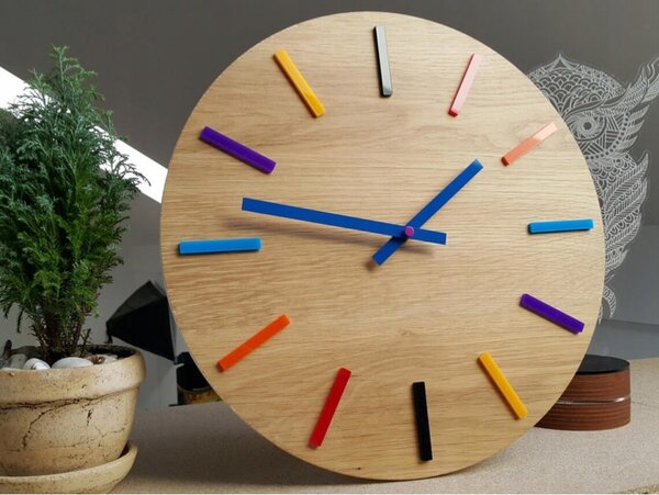 Zegar Ścienny Drewniany Dębowy Akrylowy Color Full Wood Okrągły Kwarcowy