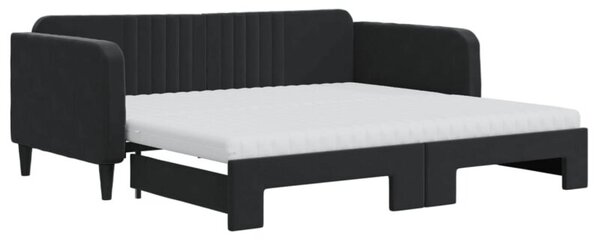 Sofa rozsuwana z materacami, czarna, 90x190 cm, aksamit