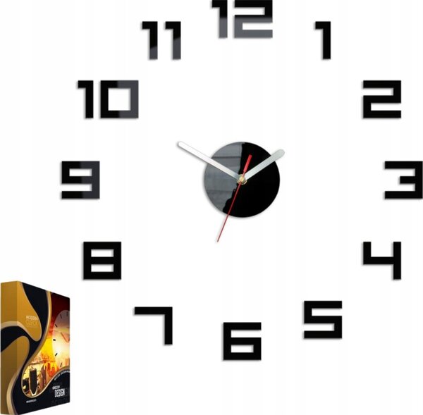 Zegar Ścienny w Stylu Nowoczesnym Akrylowy Digit Black Okrągły Kwarcowy