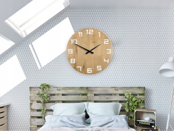 Zegar Ścienny Drewniany Dębowy Akrylowy Digit Wood White 50 cm Okrągły