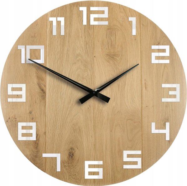 Zegar Ścienny Drewniany Dębowy Akrylowy Digit Wood White 50 cm Okrągły
