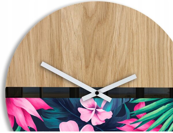 Zegar Ścienny Drewniany Dębowy Akrylowy FLOWER WOOD 33 Okrągły Kwarcowy