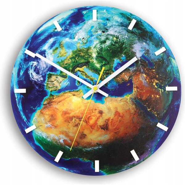 Zegar Ścienny ze Wzorem Ziemi Akrylowy Globe Okrągły Kwarcowy