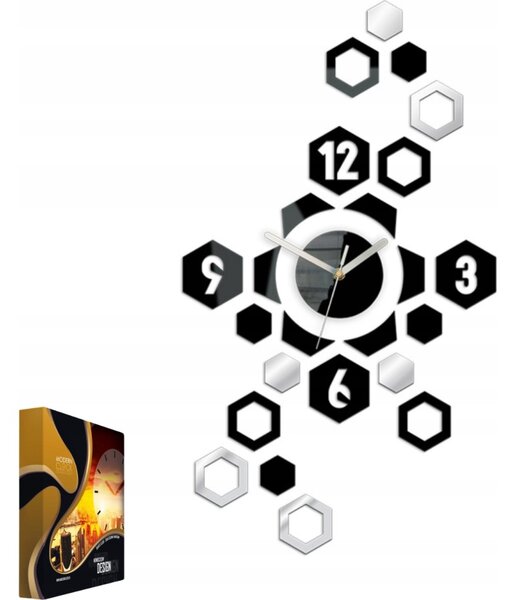 Zegar Ścienny w Stylu Nowoczesnym Akrylowy Hexagon Okrągły Kwarcowy