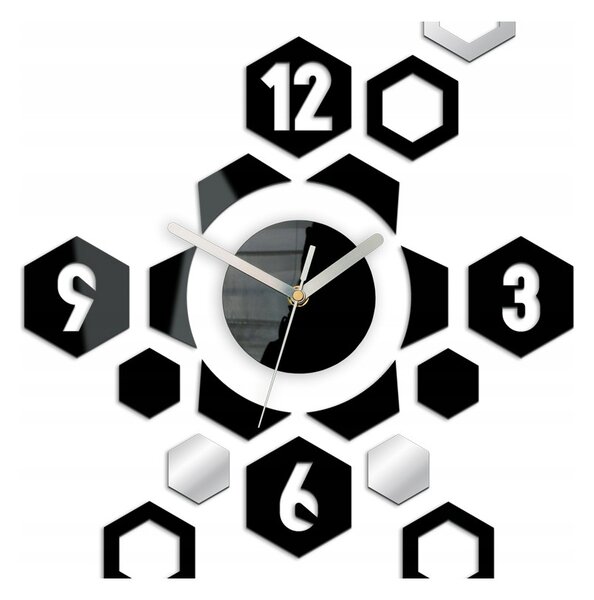 Zegar Ścienny w Stylu Nowoczesnym Akrylowy Hexagon Okrągły Kwarcowy