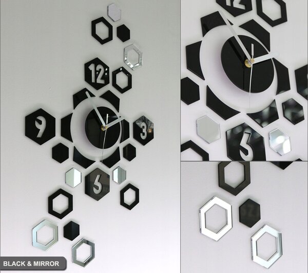 Zegar Ścienny w Stylu Nowoczesnym Akrylowy Hexagon Okrągły Kwarcowy
