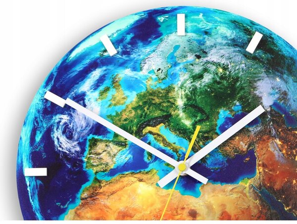 Zegar Ścienny ze Wzorem Ziemi Akrylowy Globe Okrągły Kwarcowy