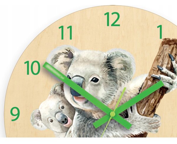 Zegar Brzozowy ze Wzorem Koali Ścienny Akrylowy Koala Okrągły
