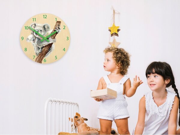 Zegar Brzozowy ze Wzorem Koali Ścienny Akrylowy Koala Okrągły