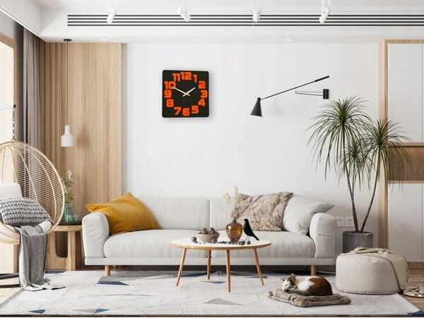 Zegar Ścienny w Stylu Nowoczesnym Akrylowy Logic Black_Orange Okrągły