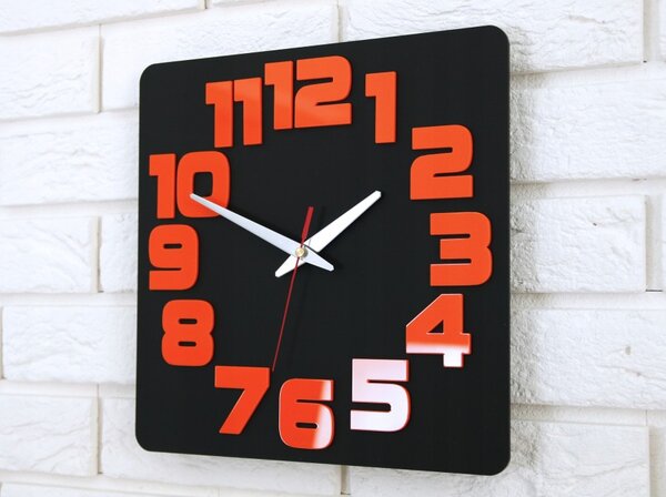 Zegar Ścienny w Stylu Nowoczesnym Akrylowy Logic Black_Orange Okrągły