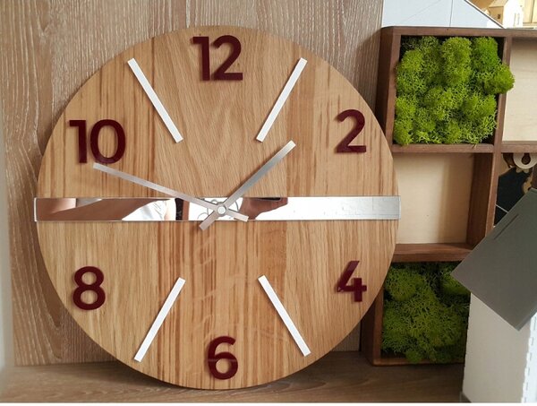 Zegar Ścienny Drewniany Dębowy Akrylowy Luxurry Wood Okrągły Kwarcowy