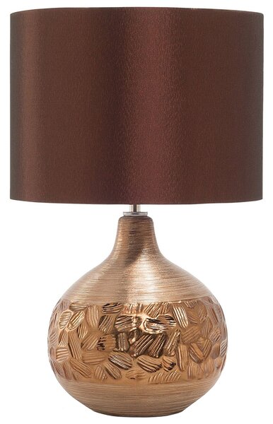 Porcelanowa lampa stołowa nocna 43 cm dekoracyjna brązowa okrągły abażur Yakima Beliani