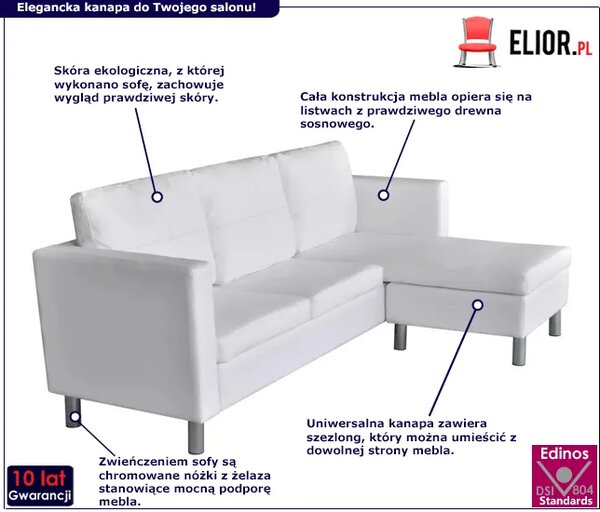 Biała elegancka sofa 3-osobowa C9-Z78