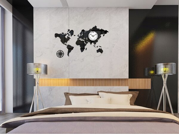 Zegar Ścienny w Stylu Nowoczesnym Akrylowy Mapa Swiata Black 120 x70