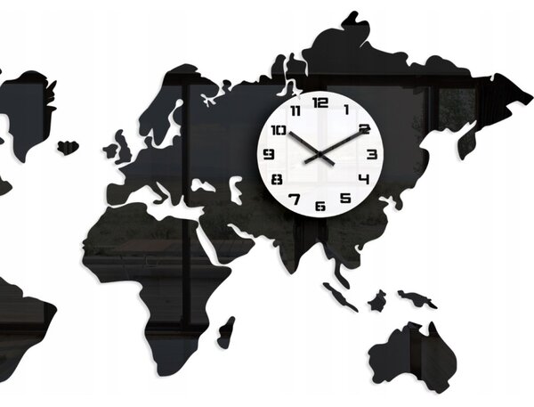 Zegar Ścienny w Stylu Nowoczesnym Akrylowy Mapa Swiata Black 120 x70