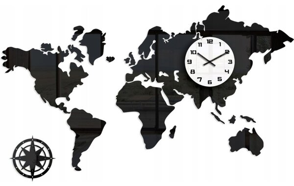 Zegar Ścienny w Stylu Nowoczesnym Akrylowy Mapa Swiata Black 120 x70