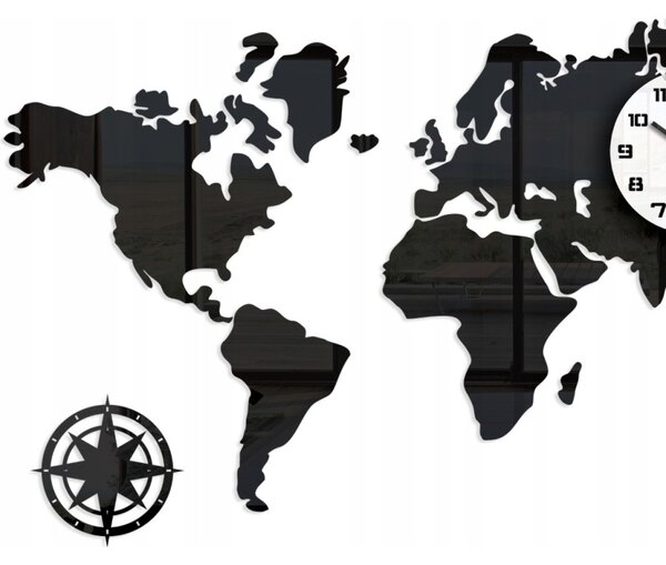 Zegar Ścienny w Stylu Nowoczesnym Akrylowy Mapa Swiata Black 120 x70