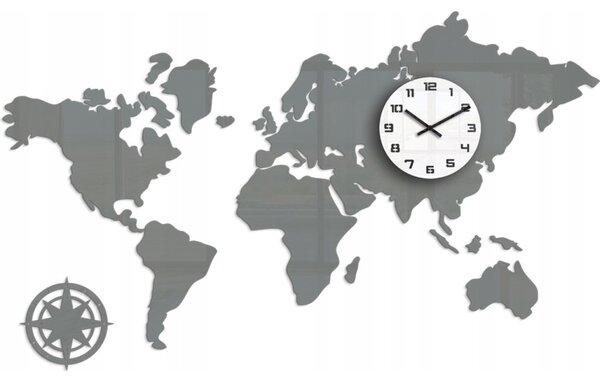 Zegar Ścienny w Stylu Nowoczesnym Akrylowy Mapa Swiata Grey 120x70
