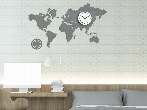 Zegar Ścienny w Stylu Nowoczesnym Akrylowy Mapa Swiata Grey 120x70