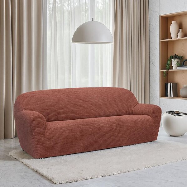 Super streczowe pokrowce RUBINIA ceglaste kanapa dwuosobowa (sz. 140 - 180 cm)
