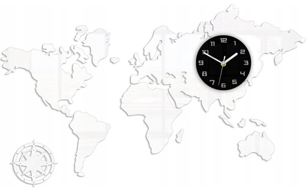 Zegar Ścienny w Stylu Nowoczesnym Akrylowy Mapa Swiata White 120x70