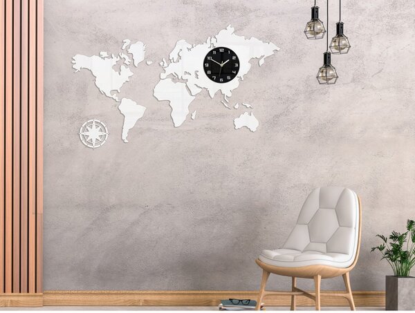 Zegar Ścienny w Stylu Nowoczesnym Akrylowy Mapa Swiata White 120x70