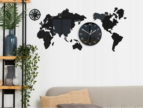Zegar Ścienny w Stylu Nowoczesnym Akrylowy Mapa świata 80 x 40