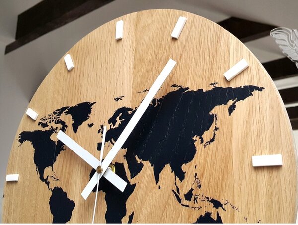 Zegar Ścienny Drewniany Dębowy Akrylowy Kwarcowy Mapa Wood Black
