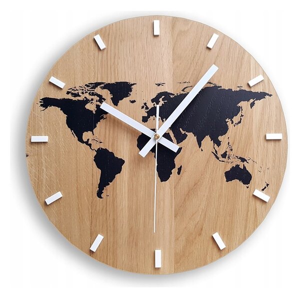 Zegar Ścienny Drewniany Dębowy Akrylowy Kwarcowy Mapa Wood Black