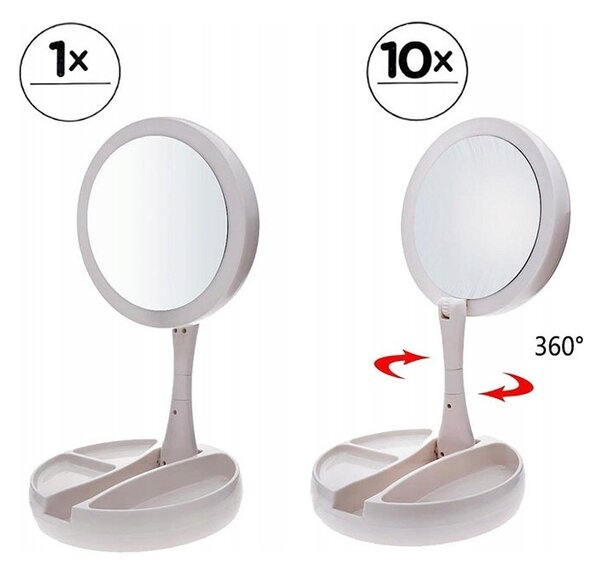 Lusterko do makijażu Podświetlane LED Powiększające 10X + 1X - DWUSTRONNE