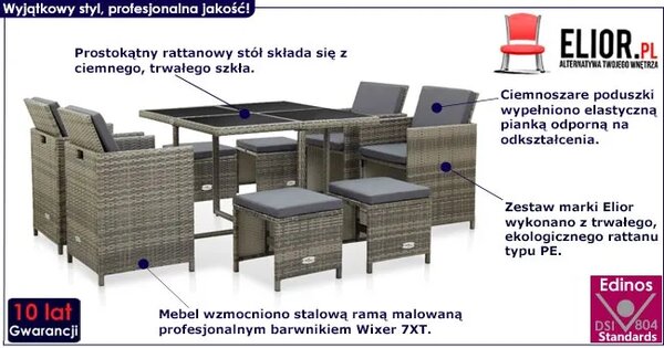 9-cz. szary zestaw rattanowy do ogrodu Z7-F73