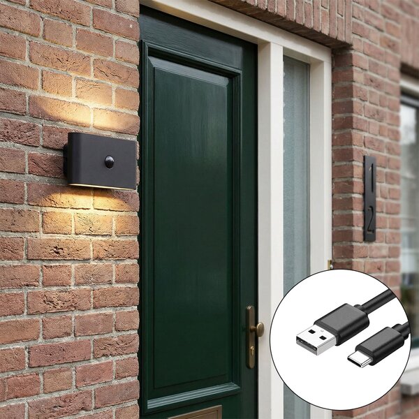 Czarna lampa ścienna z 4-stopniowym czujnikiem magnetycznym z możliwością ładowania LED - Batt