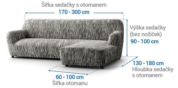 Bi-elastyczne pokrowce UNIVERSO NOWE cieniowane czarno-białe narożnik z otomaną po prawej stronie (sz. 170 - 300 cm)