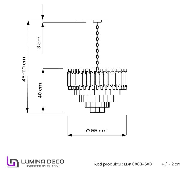 LAMPA WISZĄCA ŻYRANDOL KRYSZTAŁOWY CZARNO-ZŁOTY MAZINI D50
