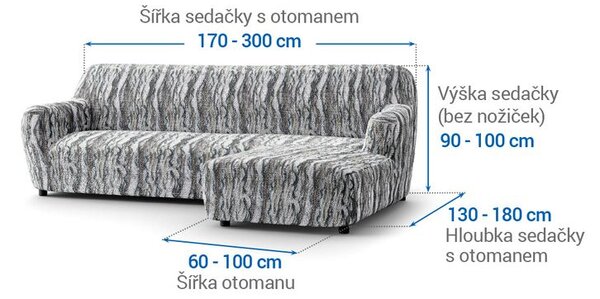 Bi-elastyczne pokrowce OCEANO NOWE szaroniebieskie narożnik z otomaną po prawej stronie (sz. 170 - 300 cm)