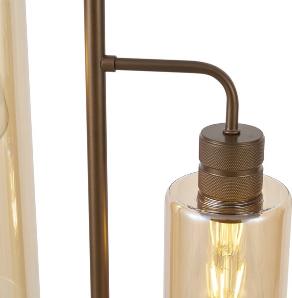 Lampa podłogowa w stylu Hotel Chic ciemny brąz z bursztynowym szkłem 2-źródła światła - Stavelot