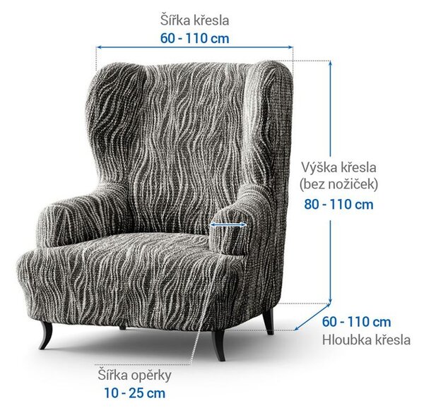 Bi-elastyczne pokrowce UNIVERSO NOWE cieniowane czarno-białe fotel uszak (sz. 60 - 110 cm)