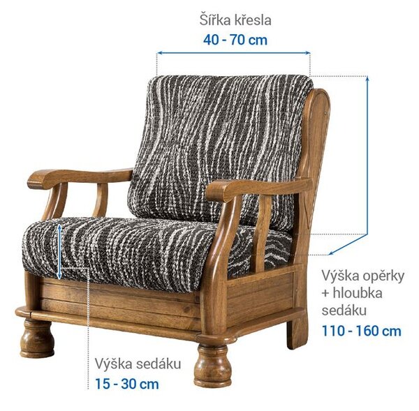 Bi-elastyczne pokrowce UNIVERSO NOWE cieniowane czarno-białe fotel z drewnianymi bokami (sz. 40 - 70 cm)