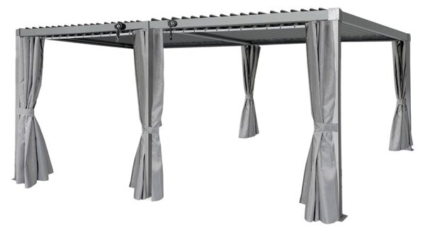 Pergola multiklimatyczna 3x6 m z zasłonami i regulowanym stalowym dachem, 18 m²