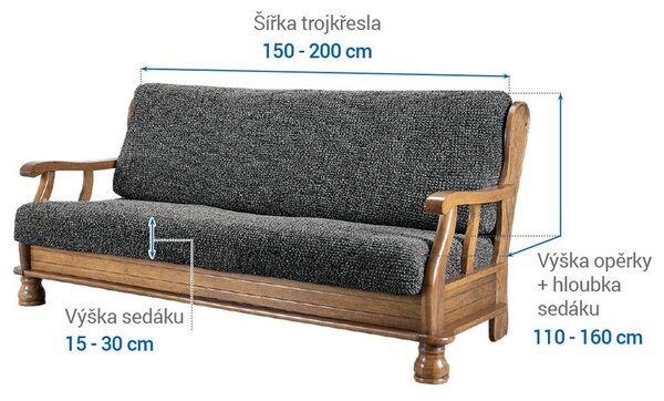 Bi-elastyczne pokrowce VITTORIA szare kanapa trzyosobowa z drew. bokami (sz. 150 - 200 cm)
