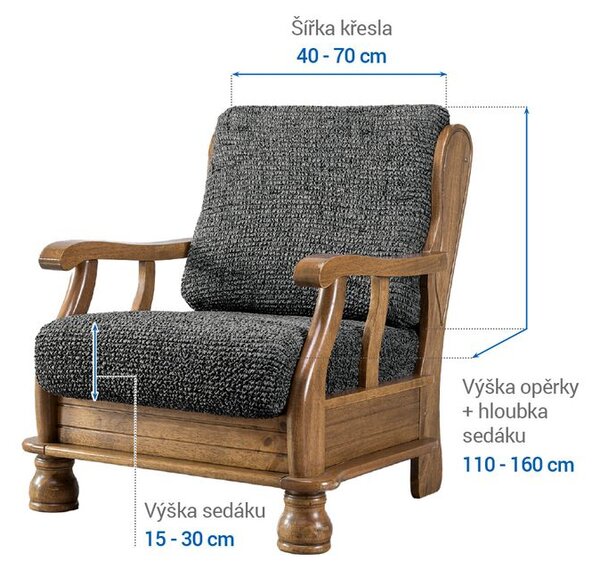 Bi-elastyczne pokrowce VITTORIA szare fotel z drewnianymi bokami (sz. 40 - 70 cm)