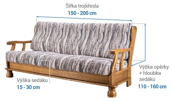 Bi-elastyczne pokrowce OCEANO NOWE szaroniebieskie kanapa trzyosobowa z drew. bokami (sz. 150 - 200 cm)