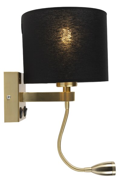 Lampa ścienna art deco złota z USB i czarnym kloszem - Brescia