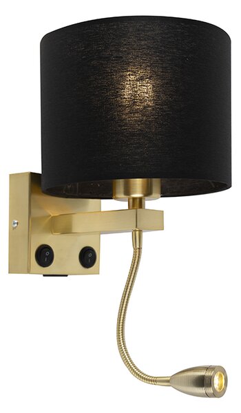 Nowoczesny Kinkiet / Lampa scienna złoty z elastycznym ramieniem USB klosz czarny - Brescia Combi Oswietlenie wewnetrzne