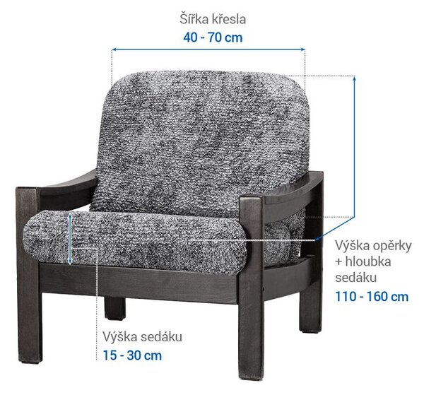 Bi-elastyczne pokrowce MARMO szare fotel z drewnianymi bokami (sz. 40 - 70 cm)