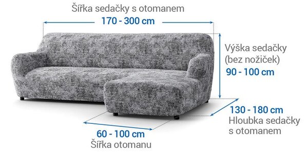 Bi-elastyczne pokrowce MARMO szare narożnik z otomaną po prawej stronie (sz. 170 - 300 cm)