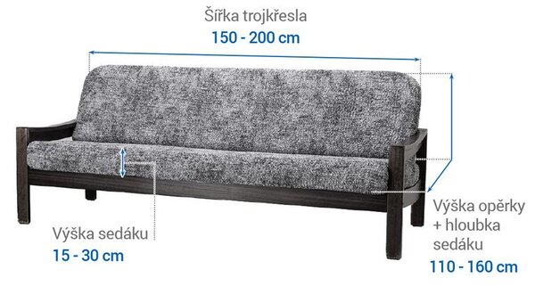 Bi-elastyczne pokrowce MARMO szare kanapa trzyosobowa z drew. bokami (sz. 150 - 200 cm)
